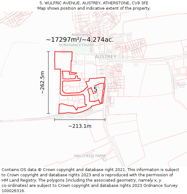 5, WULFRIC AVENUE, AUSTREY, ATHERSTONE, CV9 3FE: Plot and title map