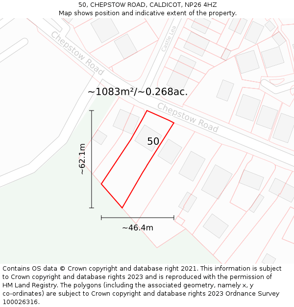 50, CHEPSTOW ROAD, CALDICOT, NP26 4HZ: Plot and title map