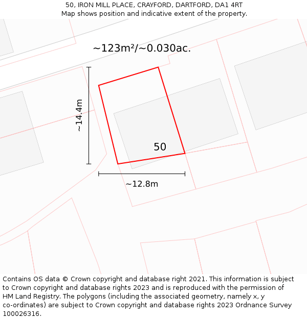 50, IRON MILL PLACE, CRAYFORD, DARTFORD, DA1 4RT: Plot and title map