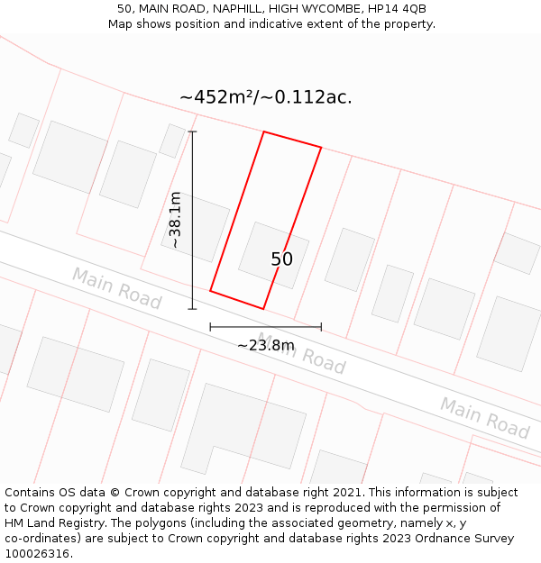 50, MAIN ROAD, NAPHILL, HIGH WYCOMBE, HP14 4QB: Plot and title map