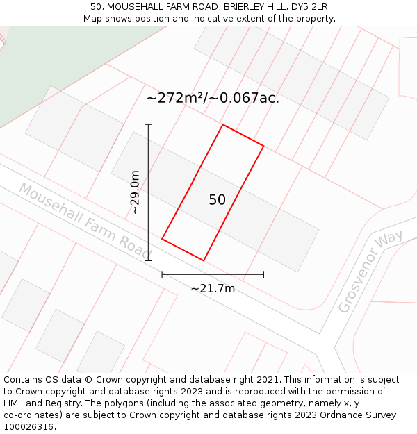 50, MOUSEHALL FARM ROAD, BRIERLEY HILL, DY5 2LR: Plot and title map