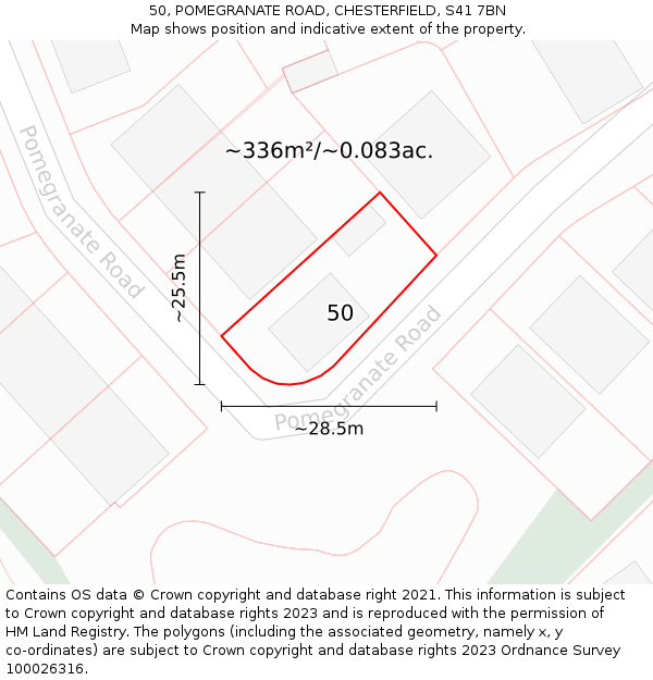 50, POMEGRANATE ROAD, CHESTERFIELD, S41 7BN: Plot and title map