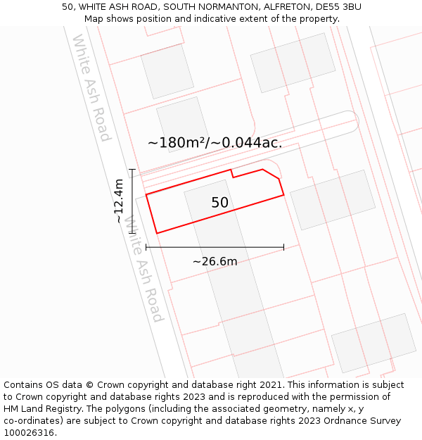 50, WHITE ASH ROAD, SOUTH NORMANTON, ALFRETON, DE55 3BU: Plot and title map