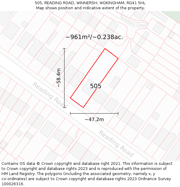 505, READING ROAD, WINNERSH, WOKINGHAM, RG41 5HL: Plot and title map