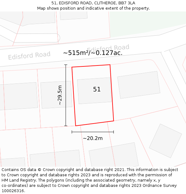 51, EDISFORD ROAD, CLITHEROE, BB7 3LA: Plot and title map