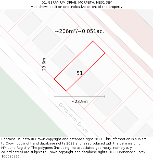 51, GERANIUM DRIVE, MORPETH, NE61 3EY: Plot and title map