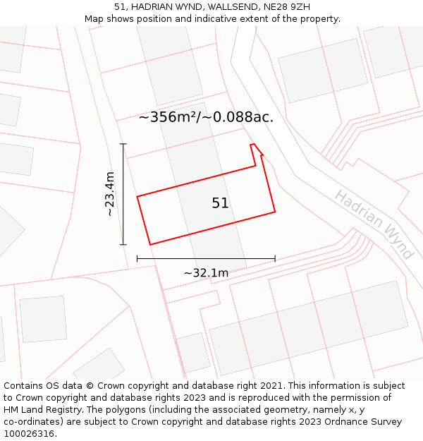 51, HADRIAN WYND, WALLSEND, NE28 9ZH: Plot and title map