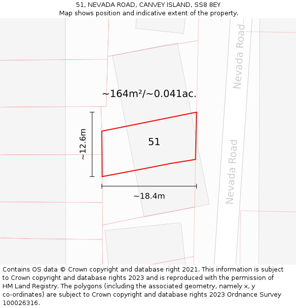 51, NEVADA ROAD, CANVEY ISLAND, SS8 8EY: Plot and title map