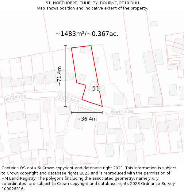 51, NORTHORPE, THURLBY, BOURNE, PE10 0HH: Plot and title map