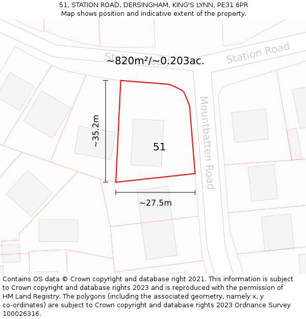 51, STATION ROAD, DERSINGHAM, KING'S LYNN, PE31 6PR: Plot and title map