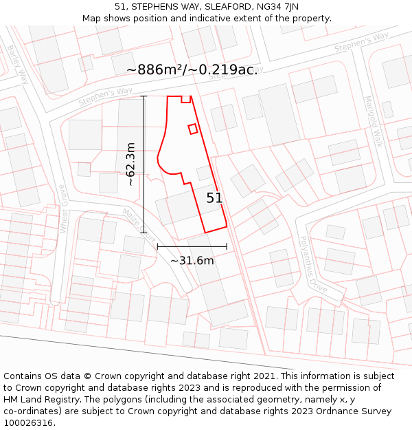 51, STEPHENS WAY, SLEAFORD, NG34 7JN: Plot and title map