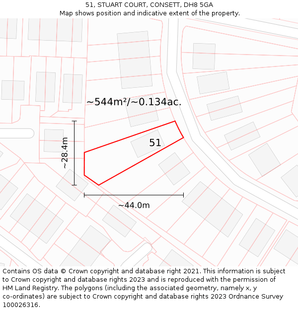 51, STUART COURT, CONSETT, DH8 5GA: Plot and title map