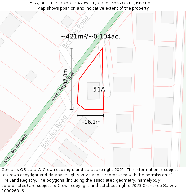 51A, BECCLES ROAD, BRADWELL, GREAT YARMOUTH, NR31 8DH: Plot and title map