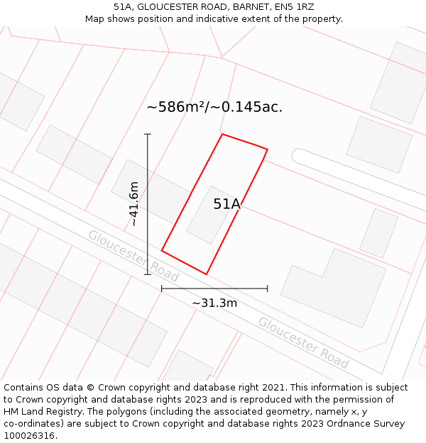 51A, GLOUCESTER ROAD, BARNET, EN5 1RZ: Plot and title map