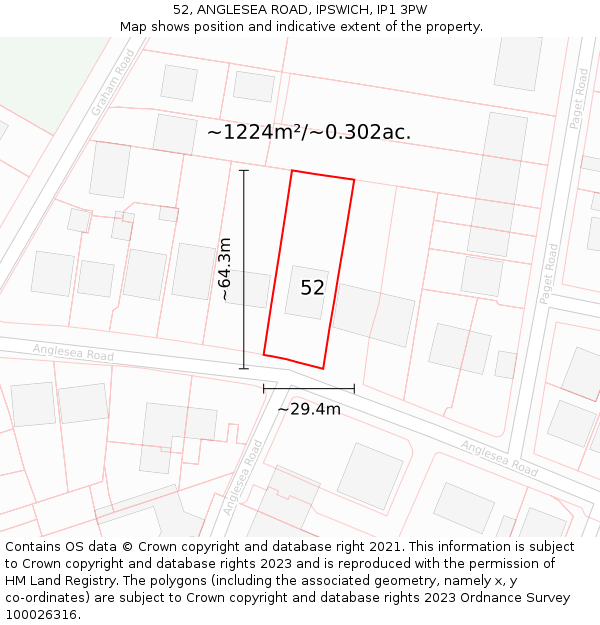 52, ANGLESEA ROAD, IPSWICH, IP1 3PW: Plot and title map