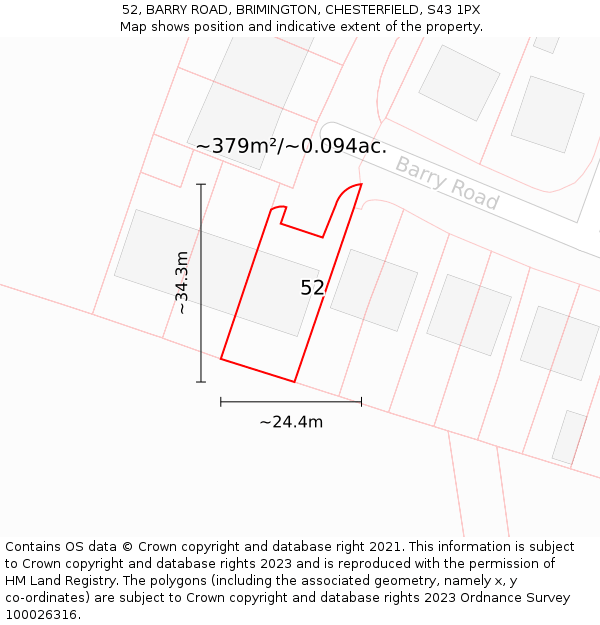 52, BARRY ROAD, BRIMINGTON, CHESTERFIELD, S43 1PX: Plot and title map