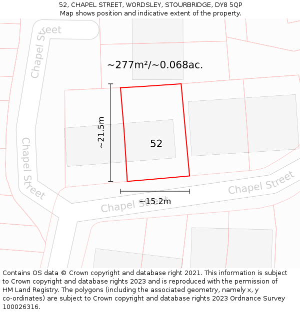 52, CHAPEL STREET, WORDSLEY, STOURBRIDGE, DY8 5QP: Plot and title map