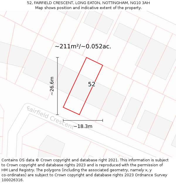 52, FAIRFIELD CRESCENT, LONG EATON, NOTTINGHAM, NG10 3AH: Plot and title map