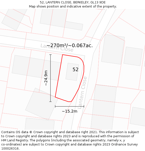 52, LANTERN CLOSE, BERKELEY, GL13 9DE: Plot and title map