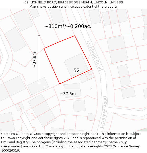 52, LICHFIELD ROAD, BRACEBRIDGE HEATH, LINCOLN, LN4 2SS: Plot and title map