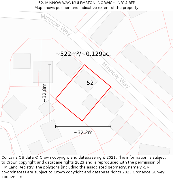 52, MINNOW WAY, MULBARTON, NORWICH, NR14 8FP: Plot and title map