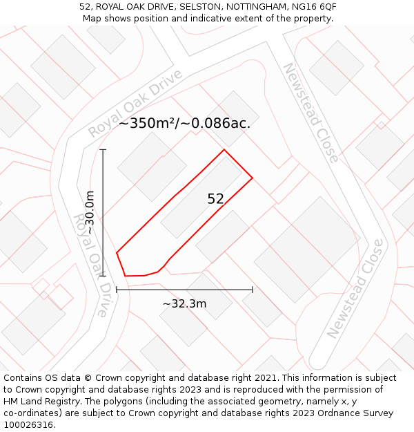 52, ROYAL OAK DRIVE, SELSTON, NOTTINGHAM, NG16 6QF: Plot and title map