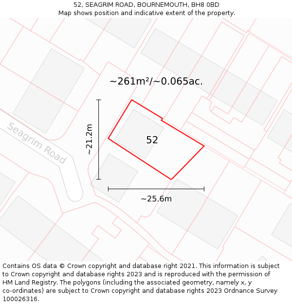 52, SEAGRIM ROAD, BOURNEMOUTH, BH8 0BD: Plot and title map