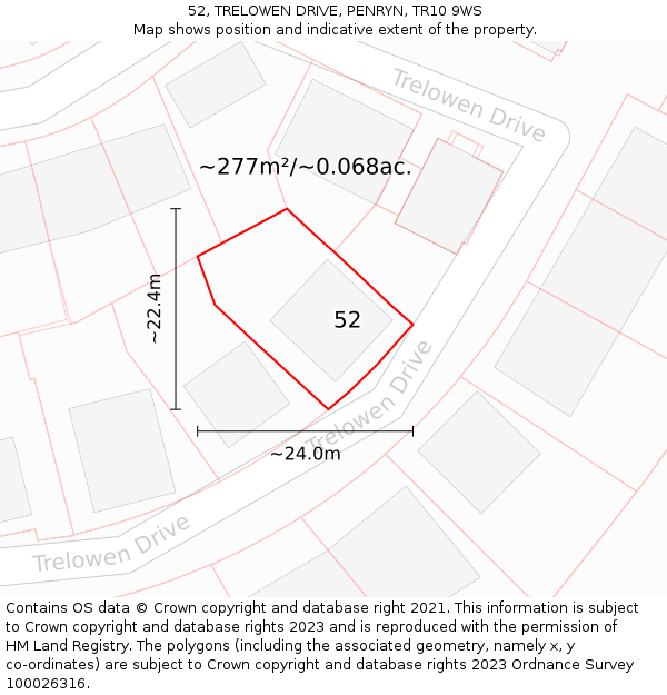 52, TRELOWEN DRIVE, PENRYN, TR10 9WS: Plot and title map