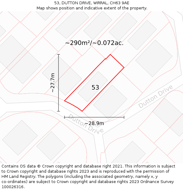 53, DUTTON DRIVE, WIRRAL, CH63 9AE: Plot and title map