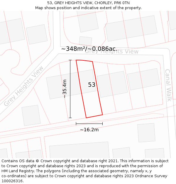 53, GREY HEIGHTS VIEW, CHORLEY, PR6 0TN: Plot and title map