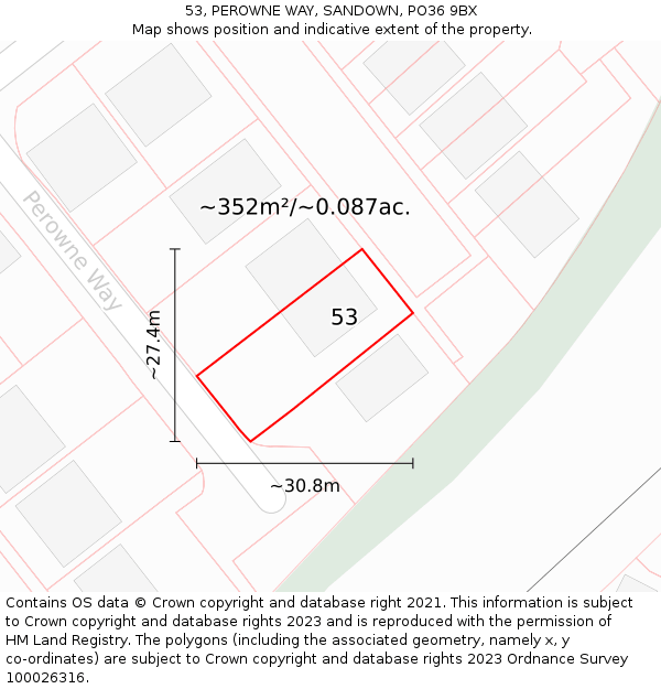 53, PEROWNE WAY, SANDOWN, PO36 9BX: Plot and title map