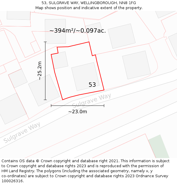 53, SULGRAVE WAY, WELLINGBOROUGH, NN8 1FG: Plot and title map