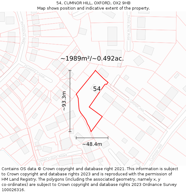 54, CUMNOR HILL, OXFORD, OX2 9HB: Plot and title map