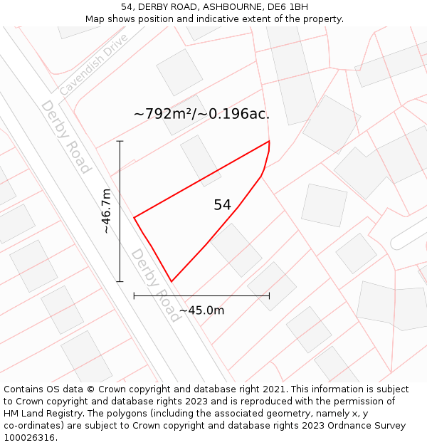 54, DERBY ROAD, ASHBOURNE, DE6 1BH: Plot and title map