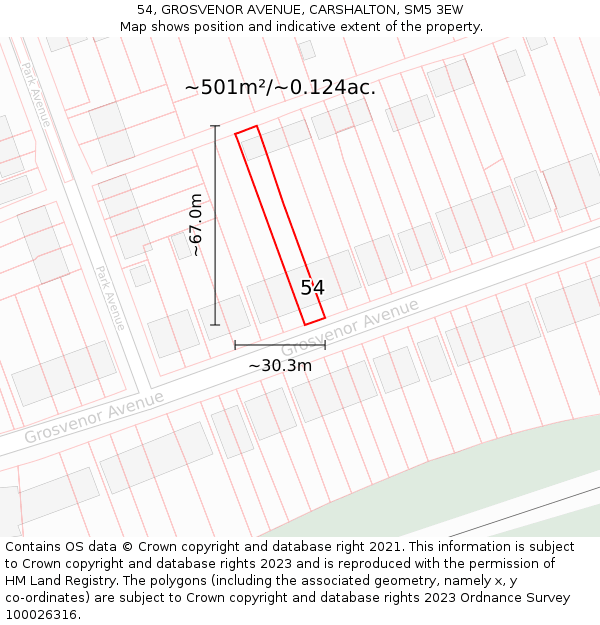 54, GROSVENOR AVENUE, CARSHALTON, SM5 3EW: Plot and title map