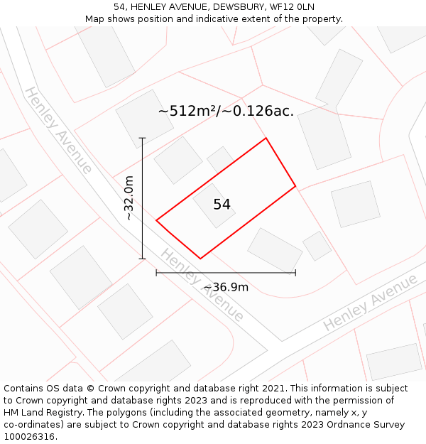 54, HENLEY AVENUE, DEWSBURY, WF12 0LN: Plot and title map