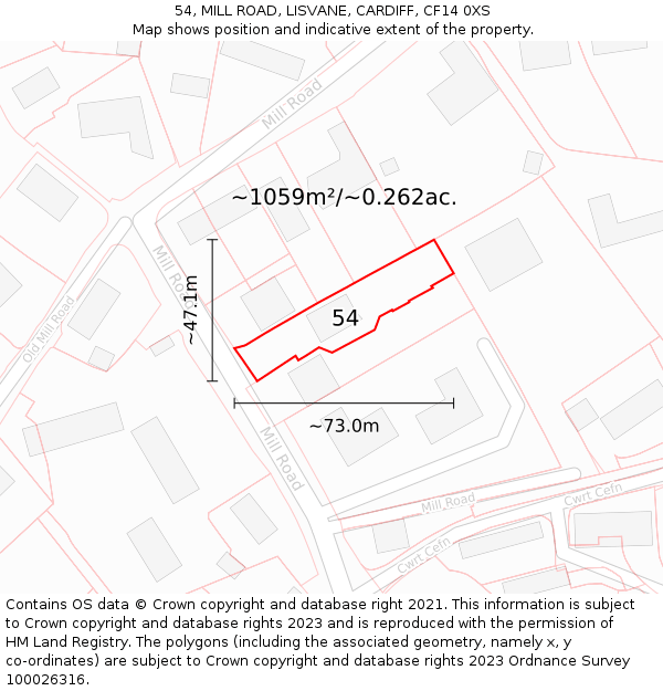 54, MILL ROAD, LISVANE, CARDIFF, CF14 0XS: Plot and title map