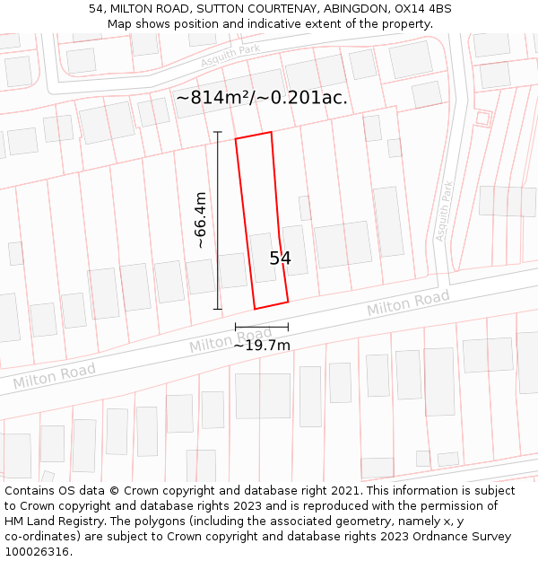 54, MILTON ROAD, SUTTON COURTENAY, ABINGDON, OX14 4BS: Plot and title map