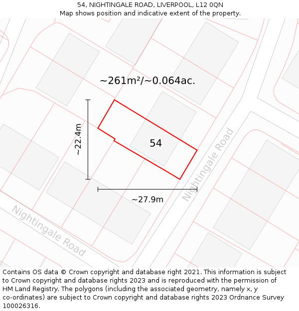 54, NIGHTINGALE ROAD, LIVERPOOL, L12 0QN: Plot and title map