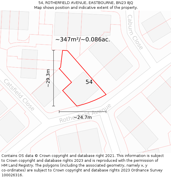 54, ROTHERFIELD AVENUE, EASTBOURNE, BN23 8JQ: Plot and title map