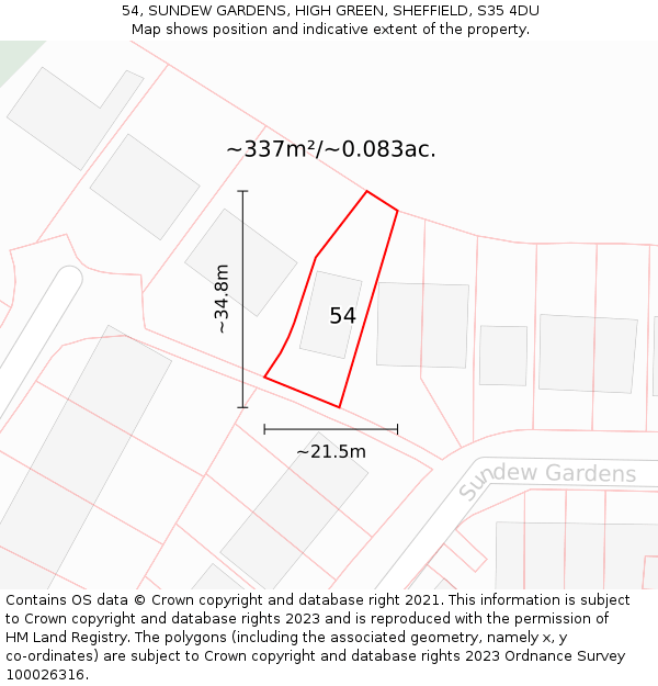 54, SUNDEW GARDENS, HIGH GREEN, SHEFFIELD, S35 4DU: Plot and title map