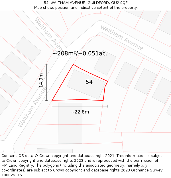 54, WALTHAM AVENUE, GUILDFORD, GU2 9QE: Plot and title map