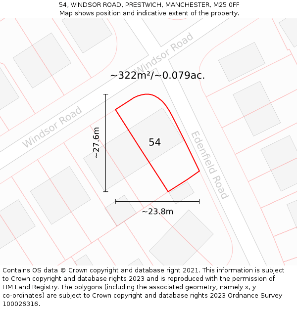 54, WINDSOR ROAD, PRESTWICH, MANCHESTER, M25 0FF: Plot and title map