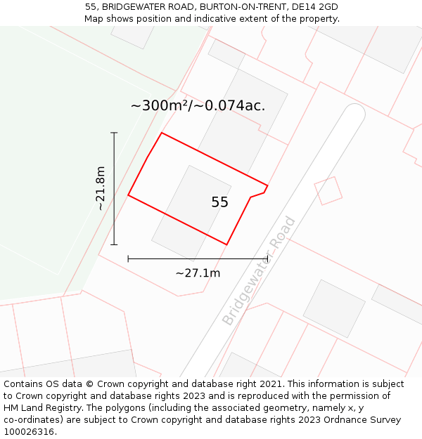 55, BRIDGEWATER ROAD, BURTON-ON-TRENT, DE14 2GD: Plot and title map