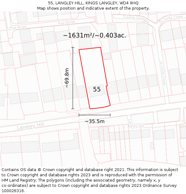 55, LANGLEY HILL, KINGS LANGLEY, WD4 9HQ: Plot and title map