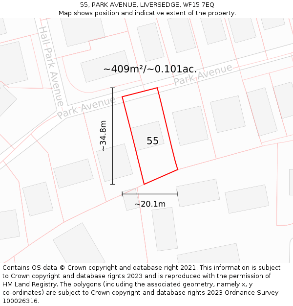 55, PARK AVENUE, LIVERSEDGE, WF15 7EQ: Plot and title map