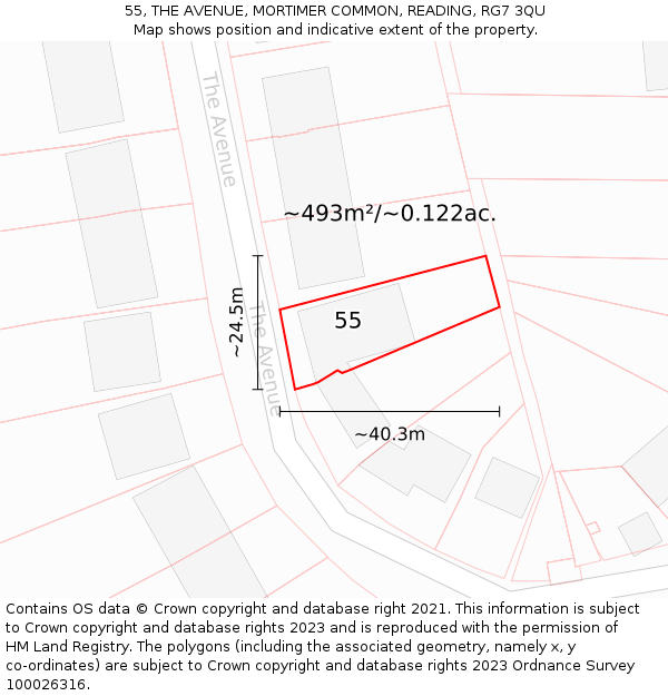 55, THE AVENUE, MORTIMER COMMON, READING, RG7 3QU: Plot and title map