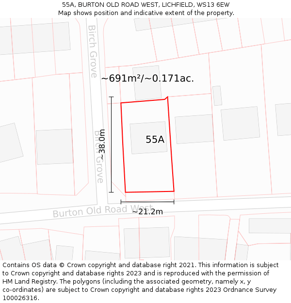 55A, BURTON OLD ROAD WEST, LICHFIELD, WS13 6EW: Plot and title map