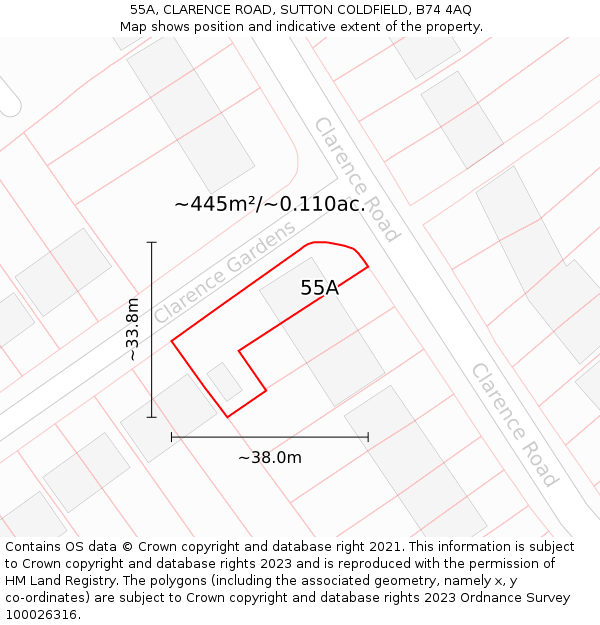 55A, CLARENCE ROAD, SUTTON COLDFIELD, B74 4AQ: Plot and title map