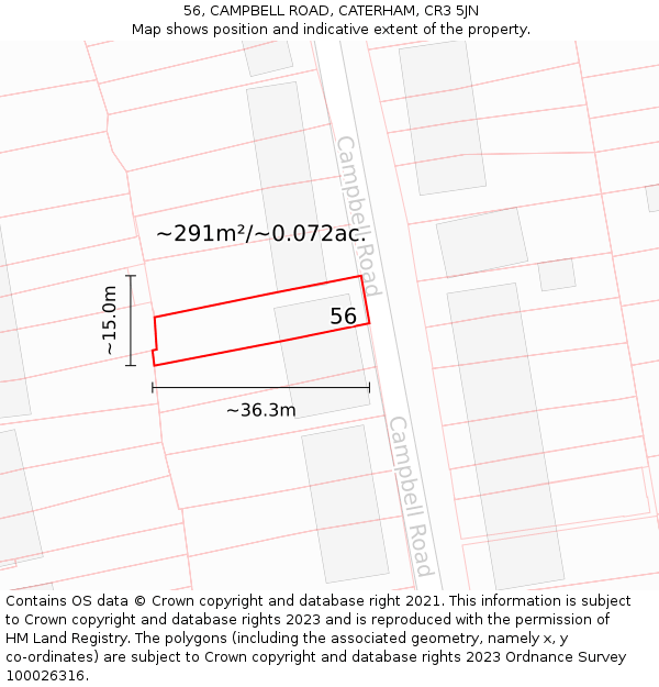 56, CAMPBELL ROAD, CATERHAM, CR3 5JN: Plot and title map